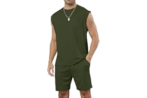Halfword Men's Tracksuits Short Set Summer Casual Sleeveless T Shirts Tank Tops 2 Piece Sports Suit