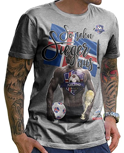 Stylotex Herren T-Shirt Basic So sehn Sieger aus Guy Island Iceland, Farbe:heather;Größe:L
