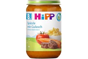 ‎HIPP HiPP Spätzle mit Gulasch (6 x 220g), Menü ab 8. Monat, ohne Salzzusatz, mit Omega-3, in bester Bio-Qualität
