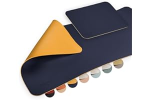 ‎SÖLMO sølmo I Schreibtischunterlage groß Blau, Tischunterlage I 85x40cm aus PU-Leder I Schreibunterlage Kinder Büro abwischbar I mit Extra Mauspad XXL, doppelseitig (Blau/Gelb)