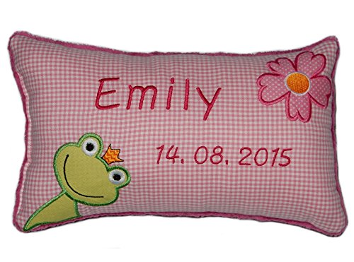 Rosa Schmusekissen * Kuschelkissen * Frosch * mit Namen bestickt * in zwei Größen