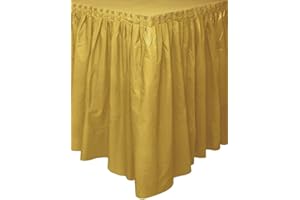UNIQUE Solid Gold Plastic Rectangular Table Skirt (73cm x 4 meters) 1 Count - Easy Assembly and Reusable, Elegant & Versatile Party Decor