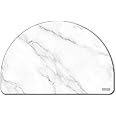 Fortuco® Half-Moon Stone Bath Mat | Ultra-Absorbent & Quick-Drying | Non-Slip Diatomite Shower Mat for Bathroom Floors | Fast-Drying Diatomaceous Earth Rug | 60x39 cm | White Marble