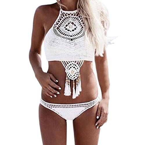 Bañadores Deportivas Mujer,Xinan Bohemia Hecho a Mano de Punto de Split Baño Bikini (M, Blanco)