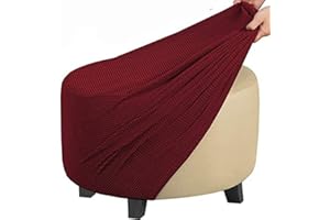 GUNDAN Round Footstool Cover Gray Stretch Ottoman Cover, Fabric Removable Large Stretch Pouffe Cover Anti-Slip Foot Stool Jacquard Slipcovers With Elastic Bottom, Machine Washable