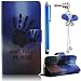 Produktbild Sunroyal Leder Hülle im Bookstyle Handyhülle für Motorola Moto G 3. Generation 12.7cm 5 Zoll Bunt Wallet Case Style mit Karten-Fächern, Standfunktion Premium Hybrid Combo Flip Case Cover + 1x Blau Schleife Kristall Bling Strass Diamant Anti Staub Schutz Stecker Stöpsel + 1x Eingabestift Stylus, Hand Handabdruck Design