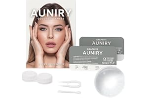 AUNIRY Lentilles Couleur Gris "GRAPHITE" Naturel : Kit Complet (2 Lentilles, Pince, Ventouse Et Étui), 12 Mois, Sans Correction, Sans Prescription, 0 Dioptrie et DIA 14.2mm | AUNIRY