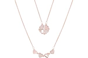Jixara® Multi Wearing Heart Necklace 4 Heart Magnetic ROSE GOLD Necklace Pendant Heart Toggle Necklace Diamond Women/Girls Ac