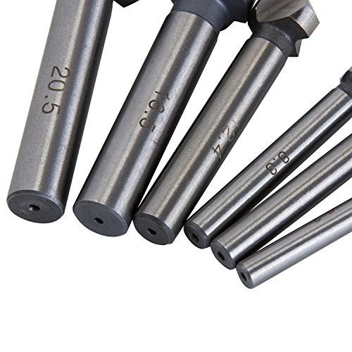 Fortag 6 tlg 90° 3 Flute HSS Kegelsenkersatz Anfassen Versenkbohrer 1/4″ 6-Kanntschaft Senker Senkbohrer Versenker-Bit Kegelsenker Satz - 6