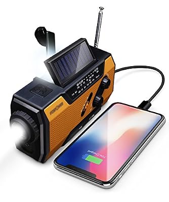 FosPower Radio Météo Urgence / Radio Puissance Solaire Portable / à Manivelle NOAA / AM/FM avec LED Lampe de Poche, Lampe de Lecture, Port USB, IPX3 Étanche, Alarme SOS et Banque de Puissance 2000mAh
