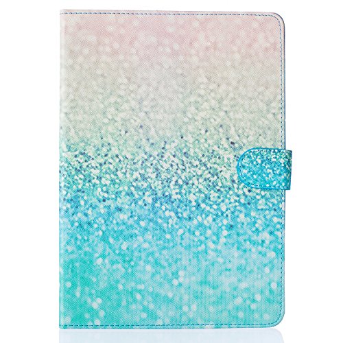 Etsue für iPad Air/iPad 5 Silber Grün Strand Sand Ledertasche Case Hülle, Bunte Retro Painted Smart Cover Case Flip Case Tasche Leder Hülle Folio Wallet Etui Schale Schutzhüllen mit Ständer Magnetic Kartenfächer für iPad Air/iPad 5 + 1x Glitzer Staub Stecker + 1x Blau Eingabestift- Beach Sand