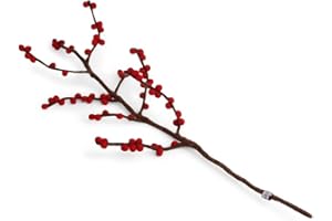 ‎GRY & SIF Gry & SIF Beeren-Zweig aus Filz, Flexibler Stiel, Deko-Zweig für Vasen, künstliche Hagebutten, Kunstzweig, handgemachte Herbstdeko | 1x Zweig mit rote Beeren, 60cm