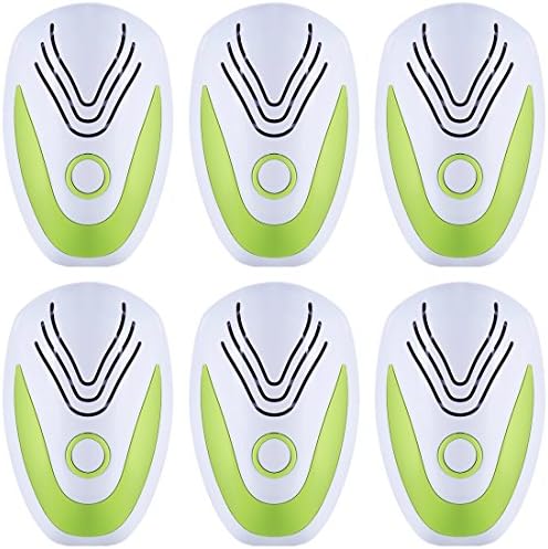tichiqk Ultrasonic Pest Control Repeller 6 Pack, Electronic Mouse Repellent Plug in for Mosquito Spider Fly Bug Ant Roach, Safe for Children and Pets- Green