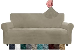 NC CHELZEN Copridivani in velluto Copridivano elasticizzato spesso a 3 posti per cani animali domestici Fodera per divano antiscivolo Protezione per mobili per soggiorno (3 Posto, Cachi)