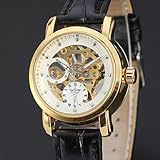 Fenkoo Damen Totenkopfuhr Mechanischer Handaufzug Leder Band Armbanduhr Schwarz