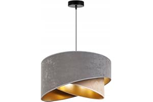 LIGHT HOME LH Light-Home Milano Lampadario a Sospensione - Lampadario Industriale per Soggiorno Camera da Letto e Cucina - Lampade a Sospensione in Metallo e con Paralume di Velluto - E27 - Beige e Grigio