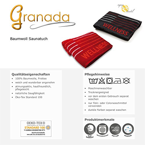 Granada Saunatuch Badetuch Strandlaken | verschiedene Farben | 80 x 200 cm Baumwolle Frottee | aqua-textil 0010977 schwarz - 4