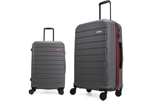GinzaTravel Luggage Set of 2, Hard Shell Suitcase with Wheels and Combination Lock, Lightweight, ABS, Medium & Large, Gray