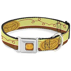 Dog Collar Seatbelt Buckle Toy Story Woody Bounding Cowboy Buckle Yellow Red Brown 15 to 26 Inches 1.0 Inch Wide