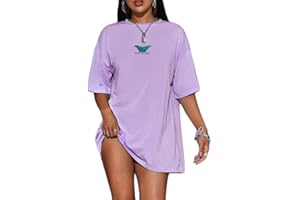 Tomwell Damen Langes T-Shirt mit Buchstaben Grafik Kurzarm Sport Sommer Rundhals Oversize Oberteile Sweatshirt Lose Bluse Tunika Lang für Teenager Mädchen Top