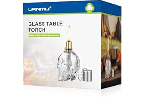 Tiki Torch,LANMU Skull-Shaped Wine Bottle Glasses Torches Kit Table Lamp for Halloween/Party/Garden/Outdoor/Gift Home Decroation with Wicks