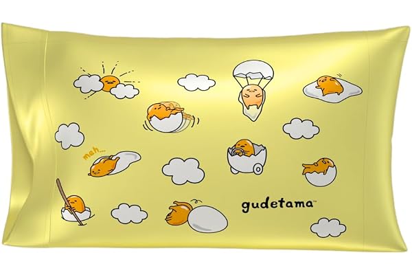 Franco Collectibles Hello Kitty & Friends Gudetama skönhet silkeslent satin, standard vändbart örngott, 50 x 76 cm, för hår och hud, (officiell licensierad produkt)