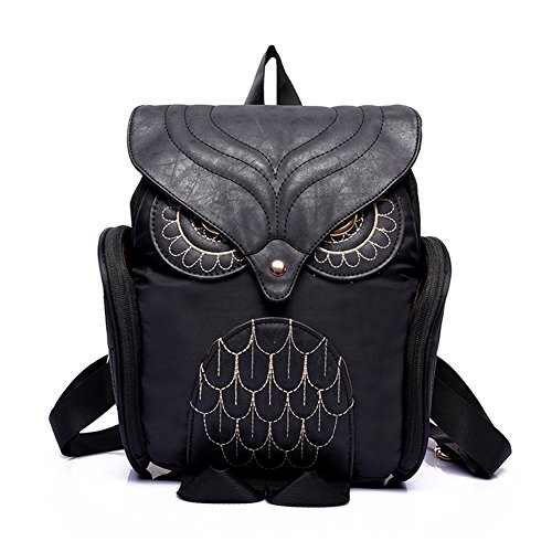 Estwell Women PU Leather Owl Backpack Handbag Casual Daypack Shoulder Bag Travel Rucksack, Black