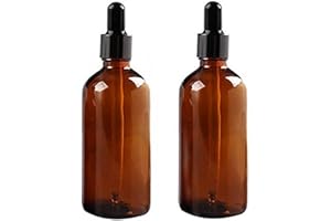 ERICOTRY 2 Pcs 100ml Glass Dropper Bottles Empty Amber Glass Bottle Vial Container with Glass Dropper for Essential Oil Formulas Cosmetics Perfumes & Other Liquids