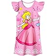 PALAY® Girls Dress Princess Peach Dress Costume for Toddler Kids, Cartoon Ruffle Sleeve Homewear Dresses Silk-Feel Party Dress for Girls 3-6 Years Old Gift - Pink