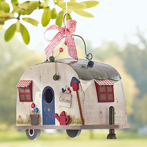 Vogelhaus Wohnwagen Camper zum Hängen Holz Blechdach - 5