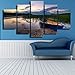 Produktbild QWERGLL 5 Panel Wandkunst Bilder Wohnzimmer 5 Stück/Stücke See Kleine Boot Dämmerung Landschaft Dekoration Poster Hd Gedruckt Malerei