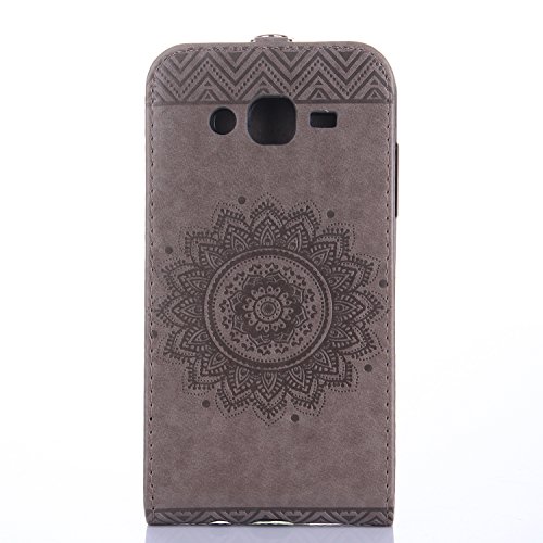 Galaxy J5 2016 Hülle,Galaxy J5 2016 Schutzhülle,Galaxy J5 2016 Leder Hülle,ikasus® Prägung Floral Spitze Blumen Mandala Muster PU Lederhülle Flip Hülle im Bookstyle Cover Schale Slim Fit Soft Silikon Magnetverschluss Schutzhülle PU Leder Hülle Flip Wallet Case Kunstleder Tasche Cover mit Standfunktion und Kartenfächer Tasche Wallet Case für Samsung Galaxy J5 (2016) J510F (5,2 Zoll) – Grau - 2