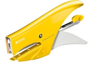 Leitz Cucitrice a Pinza, Capacità fino a 15 Fogli, Design Ergonomico in Metallo, Include Punti, Gamma WOW, Blister, Giallo