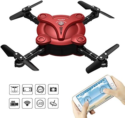RC Quadcopter Drone with FPV Camera and Live Video - Flexiable Foldable Aerofoils - App and Wifi Control UAV - Altitude Hold 3D Flips &amp; Rolls- 6-Axis Gyro Gravity Sensor RTF Helicopter, Red