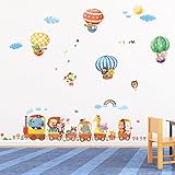 Decowall DA-1406 Animal Train & Hot Air Balloons Peel and Stick Nursery Kids Wall Stickers Decals