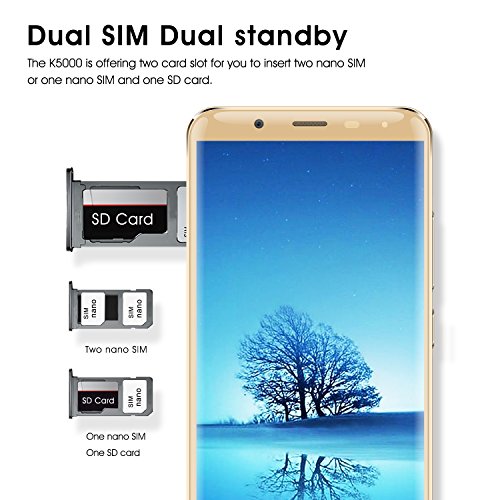 Oukitel K5000 4G Smartphone mit Dual SIM Ohne Vertrag 5.7 Zoll (18:9 Display) 5000 mA/h Akku 64 GB Interner Speicher 4 GB RAM 16 MP Hauptkamera 21 MP Frontkamera Android 7-Gold