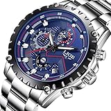 Watch-LUTEM Herren Chronograph Sport Wasserdichte Armbanduhren Uhr Uhren mit Edelstahlarmband, Leuchtzeiger,Minuten- und Kalenderanzeige