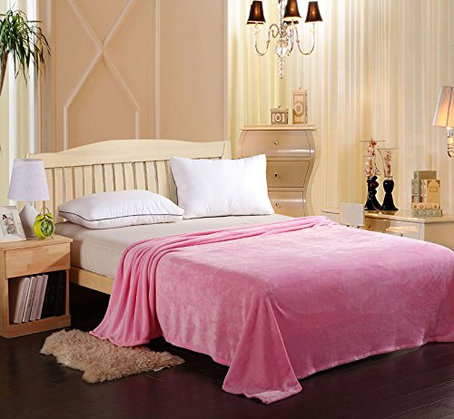 Bedding Extra Soft Coral Fleece Blanket Lightweight Thickening Throw/Bed Blanket Pure Color Blanket Light Pink Twin(59"X79")