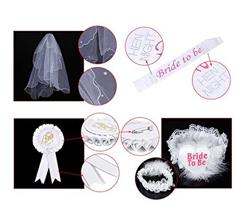 Veewon Braut zu setzen Rosette Badge Sash Garter Veil Hen Night Bachelorette Party Zubehör-Kit - 2