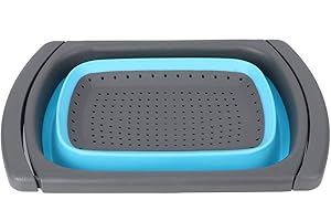 OHCOOLSTULE Scolapasta in Silicone Estensibile, Scolapasta con Manici Estensibili, Rispettoso Dell'ambiente Non Tossico Facile da Pulire, Lavabili in Lavastoviglie, blu