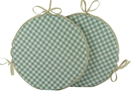 Set of 2 Bistro High Quality 12" Round Seat Pads - Gingham Mint