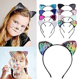 FASHIO GIRLYZ ATTIRE Cat Ears Headbands Reversible Shiny Sequin Hairband Kitty Hair Hoops Hair Accessories for Girls and Women Daily (Pack of 2)