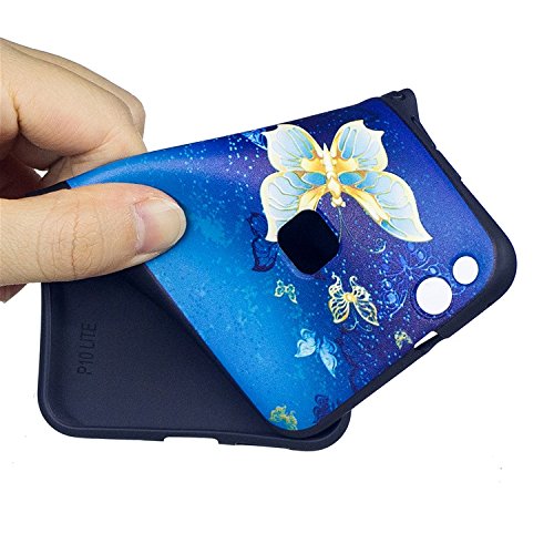 Huawei P10 Lite Hülle, Edaroo Bunt Malerei Ultra Slim Schwarz Flexible Silikon Gummi Handy Schutzhülle Schale Schutz Phone Case Cover Dauerhaft Stoßfest Bumper für Huawei P10 Lite – Blaue Schmetterlinge - 4