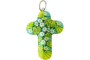 KVN Colgante de cruz de cristal de Murano, aprox. 3 x 2 cm, color verde