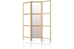 decomonkey 3 Panelli Paravento - 135 x 171cm Finitura bianca e legno Divisorio Separè per la separazione degli ambienti la casa l'ufficio la spa