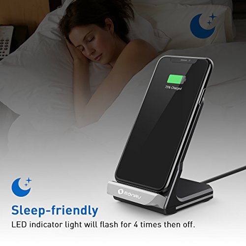 Caricatore Wireless Veloce, SonRu QI Rapido Caricabatterie Senza Fili Supporto con 2 Bobine, Veloce Ricarica per Samsung Galaxy S8, S8+, Note 8, Note 5, S7, S7edge, S6 Edge, Standard Ricarica per iPhone X 8 8 Plus e Tutti I Dispositivi Abilitati Qi