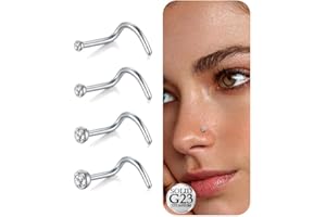 LAURITAMI 4 Pezzi 20G Piercing Naso Titanio, 1,5 mm 2 mm 2,5 mm 3 mm Piercing Naso Brillantino in Argento a Forma di L a Vite Dritto G23 Titanio Gioielli per Donna Uomo