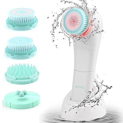 ARINO Spazzola Pulizia del Viso Elettrica Face Cleansing per la Detersione del Viso Impermeabile con 4 Testine