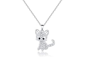 VU100 Silver/Blue Cat Necklace for Women Girls Kitty Cat Pendant Jewellery with Shiny White Crystals Cat Lovers Gifts for Birthday Christmas Party