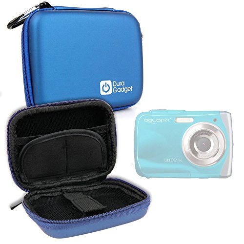 DURAGADGET Funda Rígida Azul para La Cámara Easypix Aquapix W1024 - I - con Mini Mosquetón para Colgarla Donde Desee